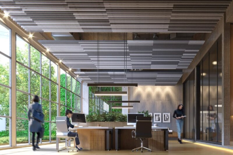 Hunter Douglas — Metal, wood and textile ceiling